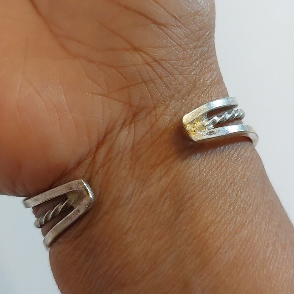 Vintage Alpaca Mexico Abalone MOP Faux Onyx Inlay Open Cuff Bracelet - Picture 2 of 9